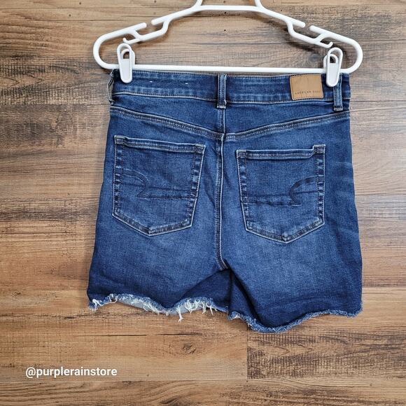 American Eagle Hi Rise Midi Shorts Size 6 Super Stretch Medium Dark Wash NWOT - Picture 2 of 11